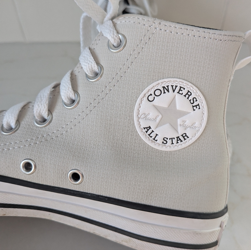 Converse High-Top Leather Sneakers in Gray and White - Picture 4 of 5